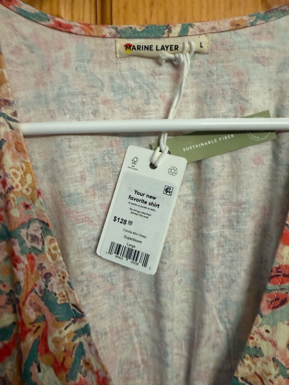 Marine Layer Floral V-Neck Dress in Peach and Teal Accents - Picture 3 of 3